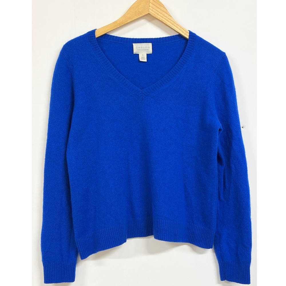 Caslon 100% Cashmere V-Neck Sweater Cobalt Blue XL